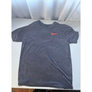 Nike Dri-FIT Mens Large Gray Camo Training T-Shirt Short Sleeve Orange Swoosh